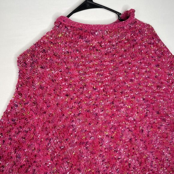 Rainbow Knit Pink Sweater Large Colourful Chunky Roll Neck Jumper Hippie Boho - Picture 12 of 13